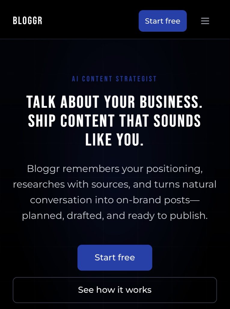 Bloggrio's tweet photo. @SaaSBuilder1214 We’re building Bloggr: A content marketing tool for Startup founders https://t.co/5WWHTHtQX9