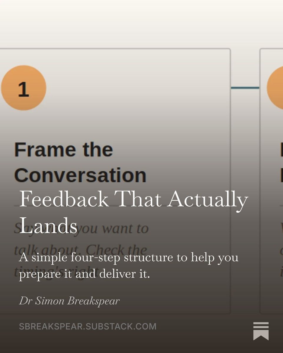 SimonBreakspear's tweet photo. Ask a room of leaders why they dodge a hard conversation and the list is always the same. But the missing piece isn't nerve - it's structure.
4 Steps: Frame it, name it, explain the impact, create motion together.
The key throughout: be specific.
https://t.co/sz5J1hKFYq https://t.co/oBRCI6XeUR