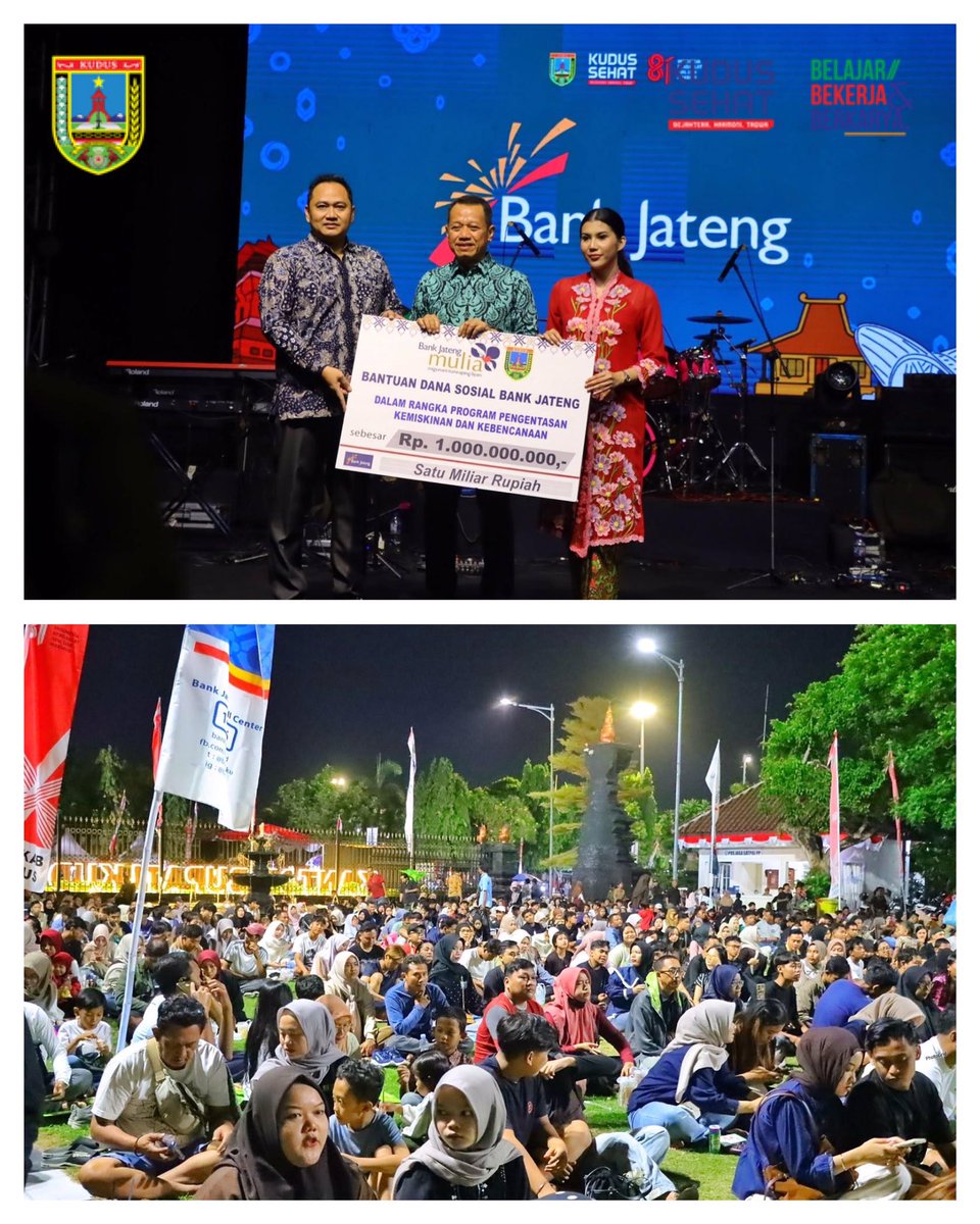 kuduspemkab's tweet photo. Pemerintah bersama masyarakat larut dalam suasana kebersamaan dan semangat kemerdekaan dengan menikmati penampilan NAFF dan Anomali Band. Hadir dalam kesempatan tersebut Bupati Kudus Sam’ani Intakoris, Wakil Bupati Kudus Bellinda Birton, Ketua TP PKK Kabupaten Kudus Endhah a. https://t.co/OiBqpdmpk8