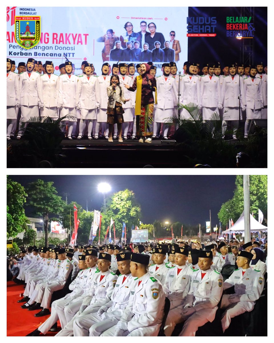 kuduspemkab's tweet photo. Pemerintah bersama masyarakat larut dalam suasana kebersamaan dan semangat kemerdekaan dengan menikmati penampilan NAFF dan Anomali Band. Hadir dalam kesempatan tersebut Bupati Kudus Sam’ani Intakoris, Wakil Bupati Kudus Bellinda Birton, Ketua TP PKK Kabupaten Kudus Endhah a. https://t.co/OiBqpdmpk8