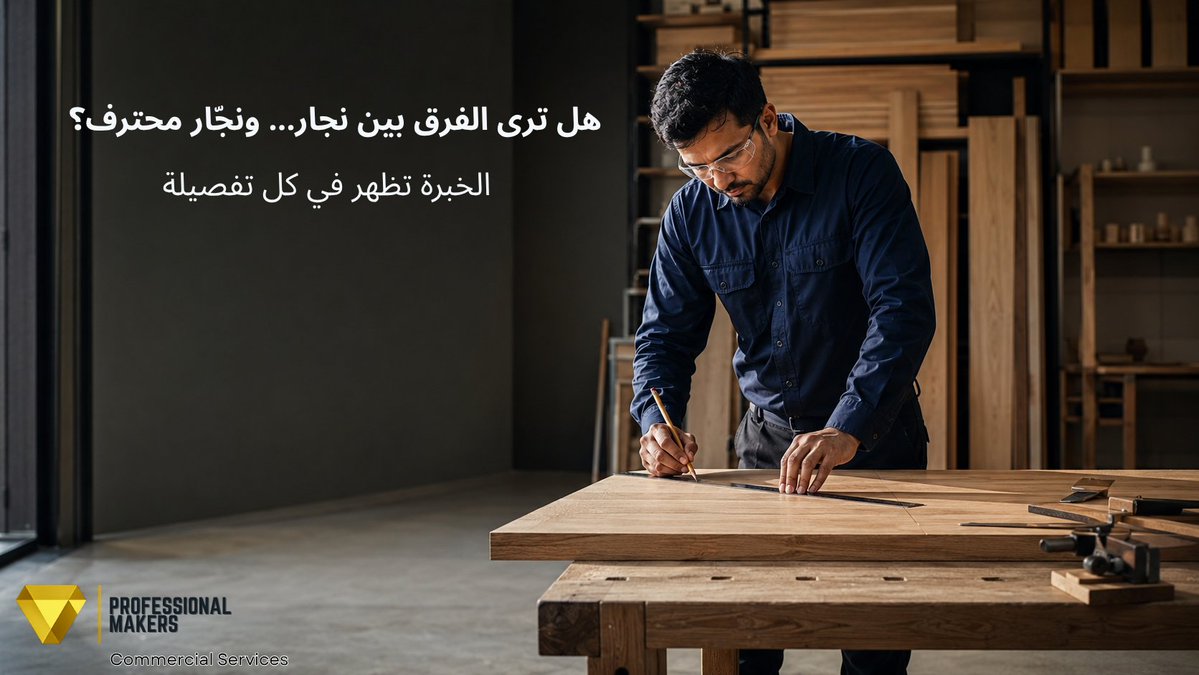 PROFESSIONLM's tweet photo. هل كل نجار يستطيع أن يصنع الفرق؟ 🪚
الخبرة الحقيقية تظهر في التفاصيل: قياس دقيق، تنفيذ متقن، وتشطيب يترك أثره.
تحتاج منشأتك إلى نجار محترف؟
راسل صنّاع الاحتراف | Professional Makers بتفاصيل احتياجك.

🌐 https://t.co/YZRIqyx36L
#صنّاع_الاحتراف #الموارد_البشرية #السعودية #نجارة https://t.co/n3bq7hwpmq