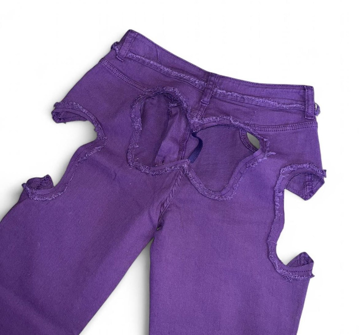 PHESBlAN's tweet photo. really cool purple pants i found with a cutout in the side and then turn around and bam whole ass is out oh okay https://t.co/d53hqpRXnu