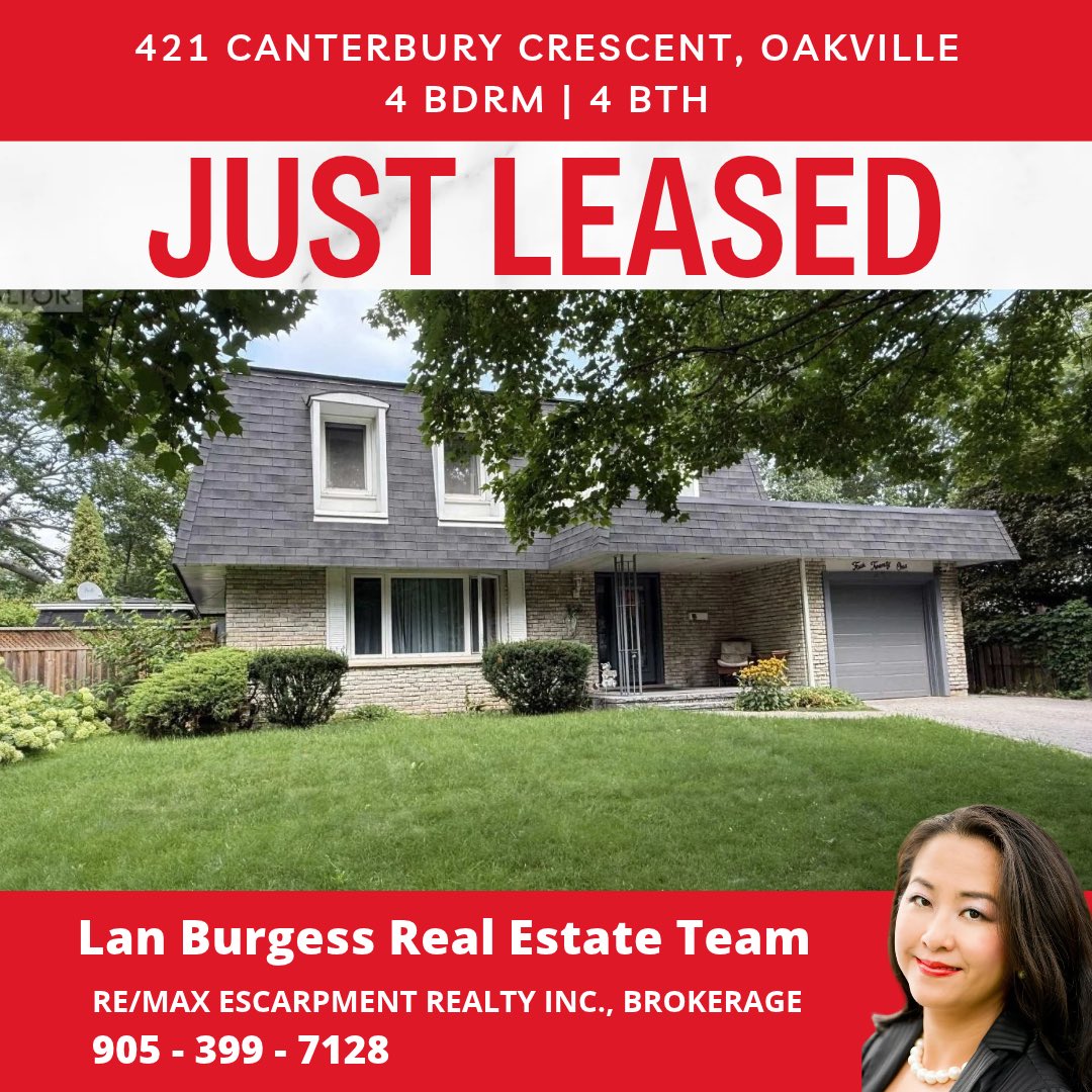 lanburgess's tweet photo. JUST LEASED! 🏡🔑

Congratulations to our clients on the successful lease of 421 Canterbury Crescent, Oakville! 🎉

📞 905-399-7128

#JustLeased #OakvilleRealEstate #Oakville #RealEstate #LanBurgessRealEstateTeam #REMAX #OakvilleHomes #Leased https://t.co/aN6B8MQX21