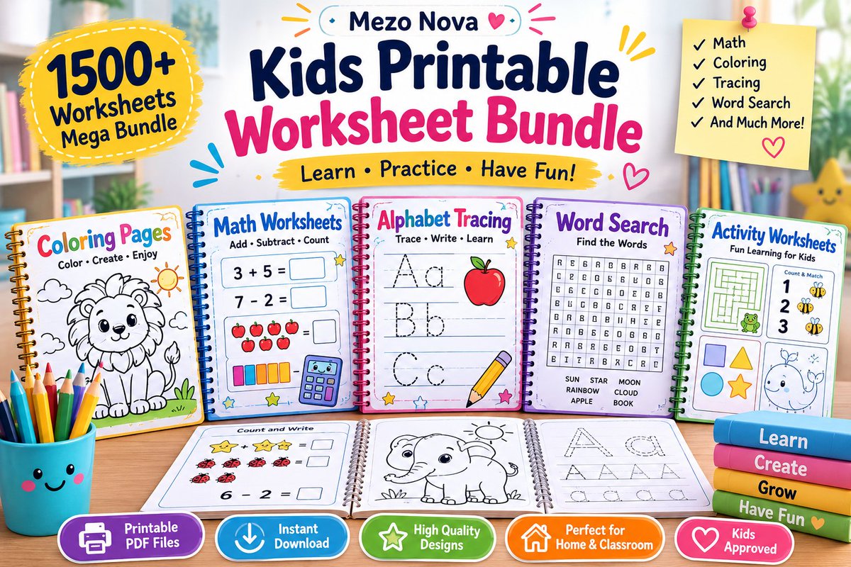 HRetsyks's tweet photo. 1500+ Printable Kids Worksheets Bundle – PDF Activity Pages https://t.co/8tR6Ymk1vV https://t.co/OY7EV2jXfA