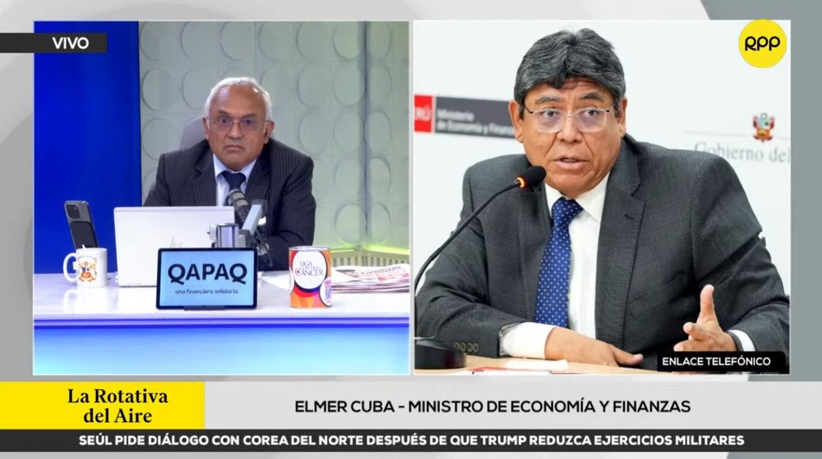 ElmerCuba_B's tweet photo. Agradezco a @exitosape y @RPPNoticias por la oportunidad de dialogar sobre el rumbo económico del país y las políticas que impulsamos desde el Gobierno para fortalecer la economía, preservar la estabilidad fiscal, promover el crecimiento y generar mejores oportunidades para todos https://t.co/b02TPhIB6C