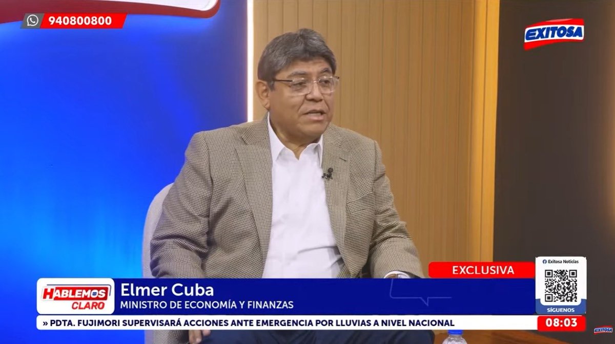ElmerCuba_B's tweet photo. Agradezco a @exitosape y @RPPNoticias por la oportunidad de dialogar sobre el rumbo económico del país y las políticas que impulsamos desde el Gobierno para fortalecer la economía, preservar la estabilidad fiscal, promover el crecimiento y generar mejores oportunidades para todos https://t.co/b02TPhIB6C