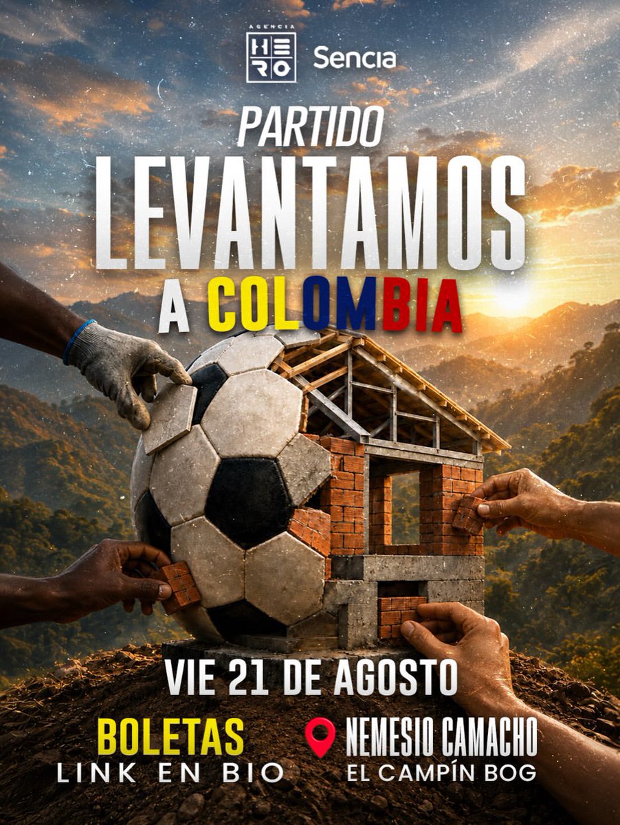 SenciaBogota's tweet photo. 🇨🇴⚽ ¡LEVANTEMOS A COLOMBIA!

Este viernes 21 de agosto tenemos una cita que va mucho más allá del fútbol.

Nos encontramos en el Estadio El Campín para convertir nuestra pasión en solidaridad y nuestra solidaridad en ayuda real para miles de familias colombianas que hoy necesitan volver a empezar. ❤️‍🩹

Compra tu boleta, invita a tu familia, a tus amigos, a los futboleros y a todos los que quieran sumarse.

📅 Viernes 21 de agosto
⏰ 7:30 p. m.
📍 Estadio El Campín, Bogotá
🎟️ Boletas desde $25.000

El fútbol nos ha unido muchas veces. Esta vez nos une para levantar a Colombia. 🇨🇴

Link de boletas en el perfil, en @Tuboletaoficial 
Compra tus boletas aquí 👇
https://t.co/eFrUiJsskB

Cada boleta es una forma de ayudar. Cada persona en el estadio cuenta.

#LevantemosAColombia