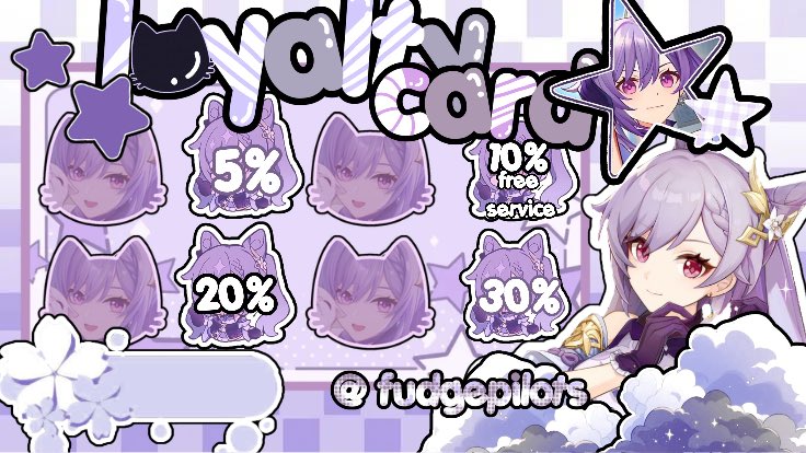 fudgepilots's tweet photo. HAIIII TWITTER MY LOYALRY CARD AND LOYALRY PERKS ARE OUT NOW IF YOU WANT TO HIRE ME AS A GENSHIN PILOT !! HEHEHEHE DOES EVERYONE THINK ITS CUTEREE ?? join https://t.co/deVwylo2st for awesomeneses… https://t.co/qG53H9MfuV