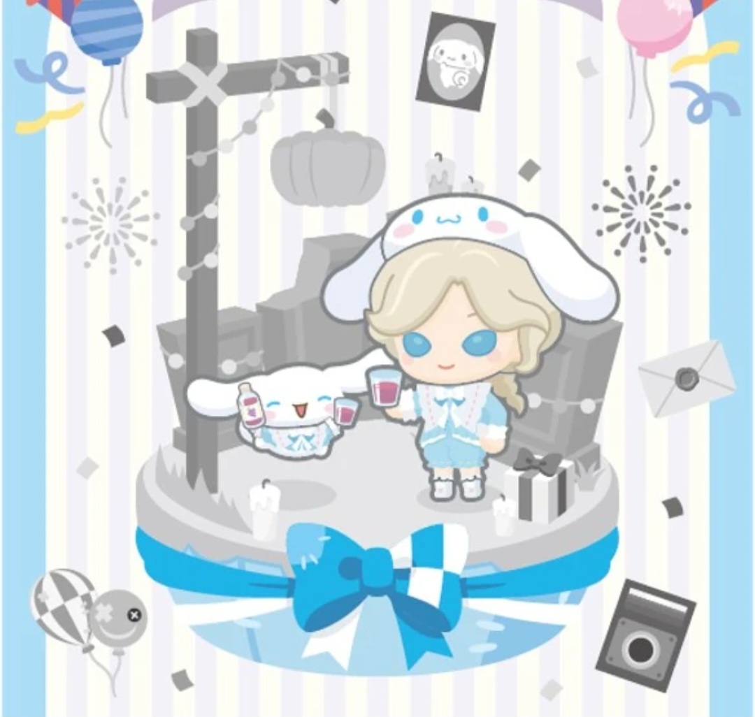 Sopitadehuevito's tweet photo. I love this official Cinnamoroll Joseph art/merch it has so many little cute details like Joseph and Cinnamoroll hanging out in photoworld or them drinking grape juice instead of wine 😭 https://t.co/ENtQ6TBmU1