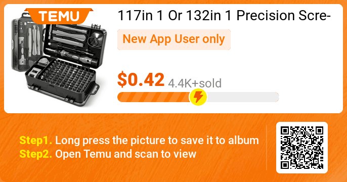 TinyFrankB's tweet photo. Uncover incredible deals and embrace a seamless shopping spree on Temu! 😊
👉 item link: https://t.co/vdEKAHabC5
🎉 Affordable Prices[$0.42]
⚠️ Every app user can only enjoy once.
117in 1 Or 132in 1 Precision Screwdriver Set, Small Screwdriver Set And Magnetic Repair Tool ... https://t.co/fP1opl77Zn