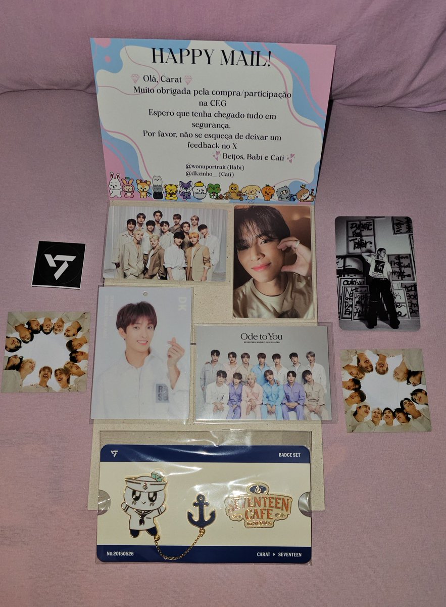 leitora_iludida's tweet photo. Feedback super positivo para @wonuportrait e @dkzinho__ que trouxeram esses cards maravilhosos do SVT e o badge set da Bongbongee. Foi minha primeira CEG inter e tive uma experiência incrível. Parabéns pela organização e cuidado, vocês arrasaram 🩷🩵 https://t.co/E6HksEHBZm