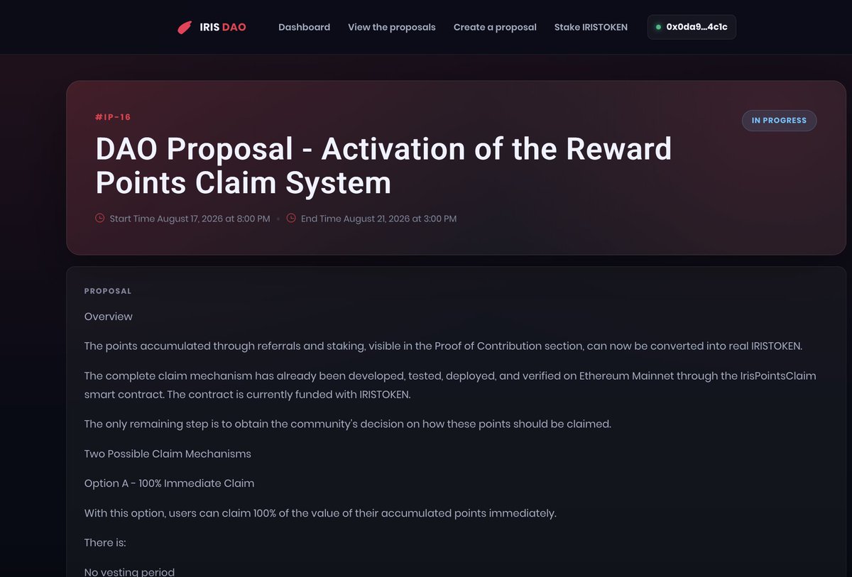 Iris_token's tweet photo. IP-16 is now live. Voting is open and will end this Friday.

You can vote directly on IrisApp or on the DAO web platform at https://t.co/ZB8jZAkzNg. https://t.co/w9FrbfUCYA