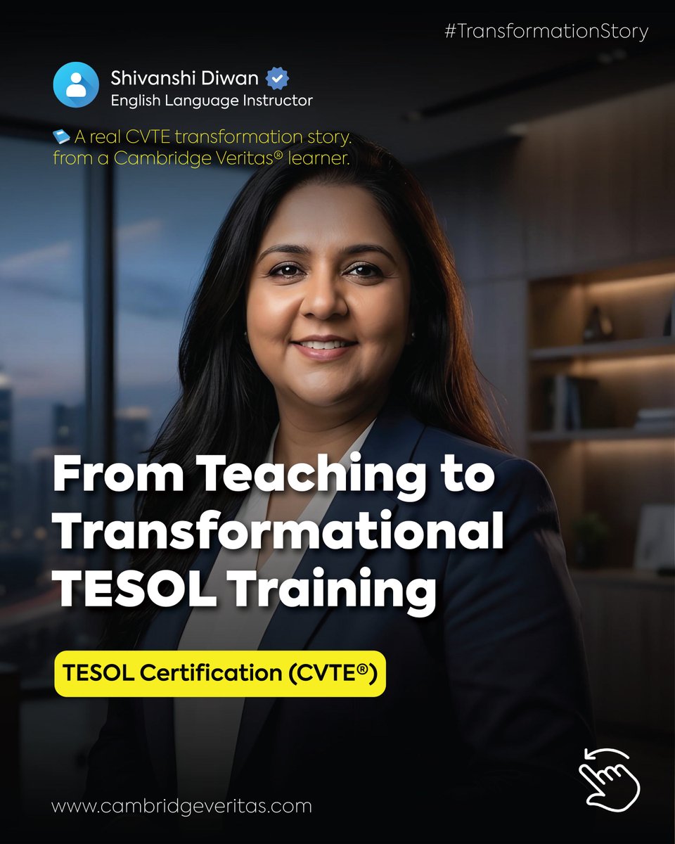 CVPerspective's tweet photo. She didn’t just complete TESOL… she rebuilt herself
From confusion to clarity, from hesitation to confidence—Shivanshi Diwan transformed her teaching, mindset, and identity. From grammar-heavy lessons to real communication, engagement
Ready for yours? DM “CVTE” 👀
 #successstory https://t.co/958lvxNOji