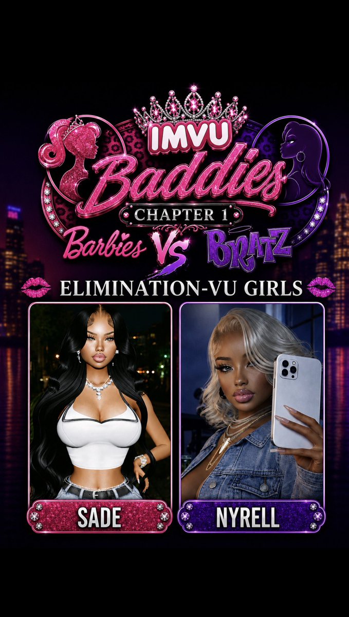 thebaddiesimvu's tweet photo. 💕✨🚨The Official Baddies Chapter 1 Barbie’s Vs Bratz Cast Drop🚨✨💜 
@camillethebody 
@MalibuJodie_ 
@theemilkway 
@thedollyvu 
@TheLegend_MsAga
@DADONGIA
@cooco213
@SahariTheedoll
@304kandii 
Tamiaa 
@DivaVonD1 
@MsPixieMixy 
Dawn 
@ImSade2U 
Nyrell 
#imvubaddies https://t.co/xPdoyrASBi