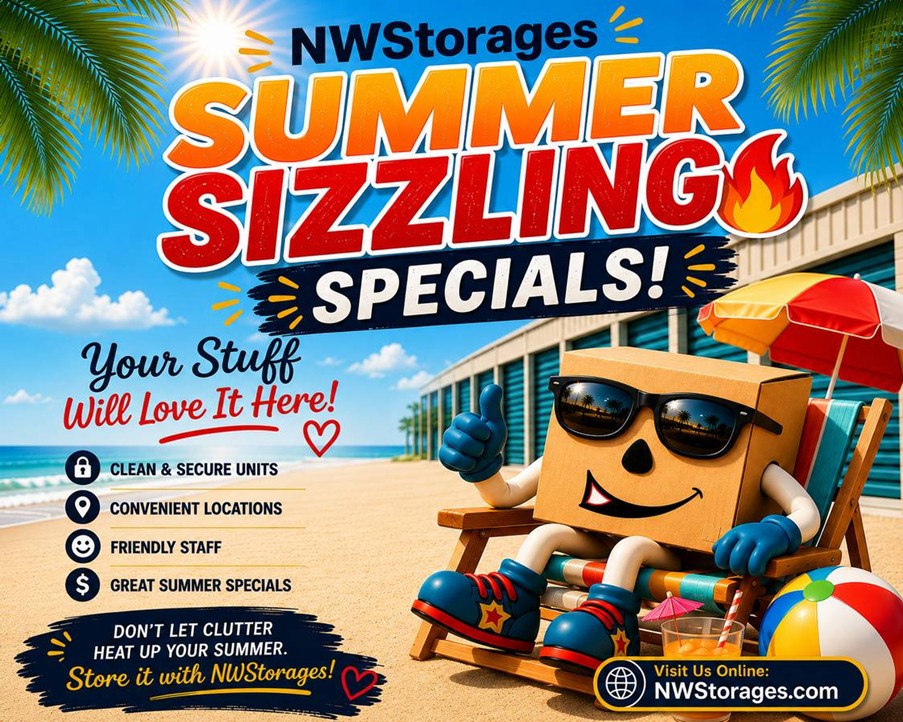 NW_Storages's tweet photo. 🏖️ Running out of room for summer fun? Let us help!

 ✅ Clean &amp; Secure Units
 ✅ Convenient Locations
 ✅ Friendly Staff
 ✅ Great Summer Specials

📞 Contact your local https://t.co/V8vBDxRyMn facility today!

#SelfStorageSolutions | #MovingSupplies | #YourStuffWillLoveItHere https://t.co/6ztCISvRbE