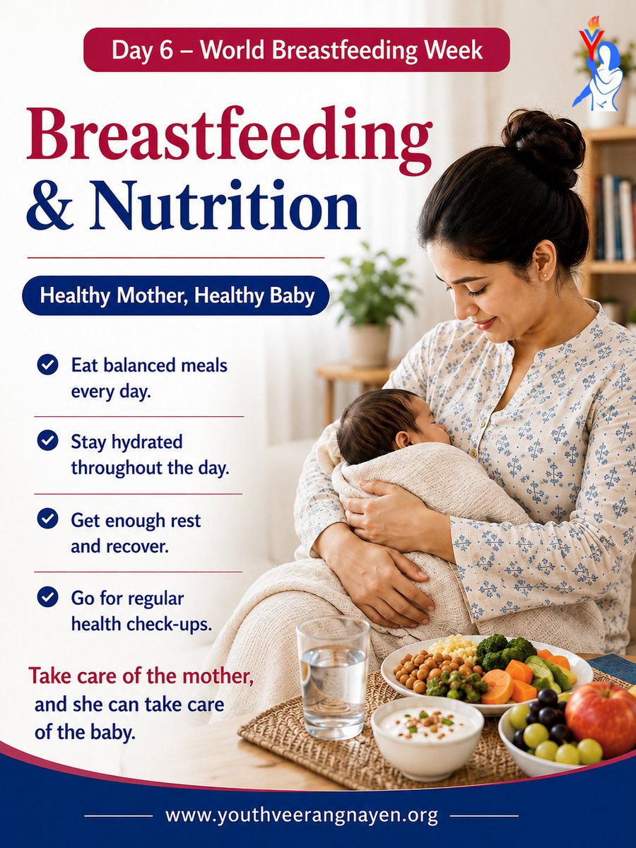 Yveerangnayen's tweet photo. ๐ฅ A healthy mother is the foundation of a healthy family. Good nutrition, rest, and care help mothers give their best. Youth Veerangnayen encourages women to prioritize their own well-being too.
#WorldBreastfeedingWeek #YouthVeerangnayen #empoweringyou #womenempowerment https://t.co/8NI4h9wmcc