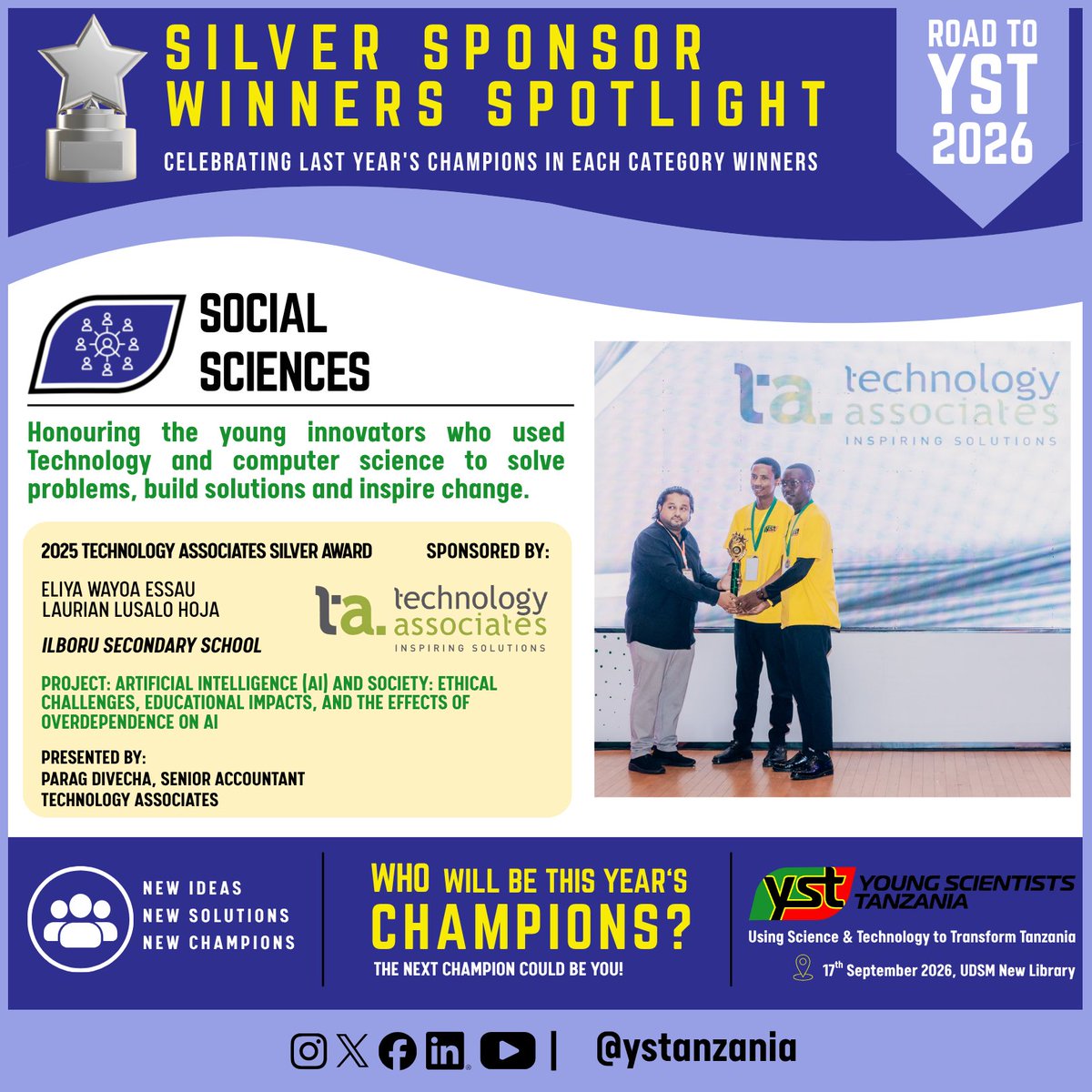 ystanzania's tweet photo. Meet the 2025 Technology Associates Silver Award winners: Eliya Wayoa Essau &amp; Laurian Lusalo Hoja.

Their research explored AI's opportunities, challenges and ethical implications.

Who will be next? 

#YST2026 #AI https://t.co/C1u125j3rt