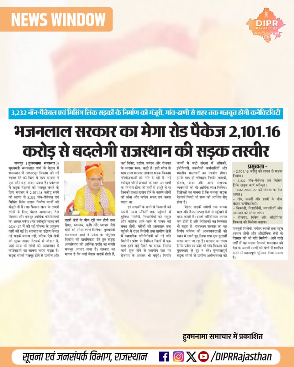 DIPRRajasthan's tweet photo. सुर्खियों में राजस्थान...

@BhajanlalBjp @KumariDiya @DrPremBairwa @RajCMO @RajGovOfficial
#DIPRRajasthan #Rajasthan #RajasthanNews #आपणो_अग्रणी_राजस्थान https://t.co/W0JgBO9ycK