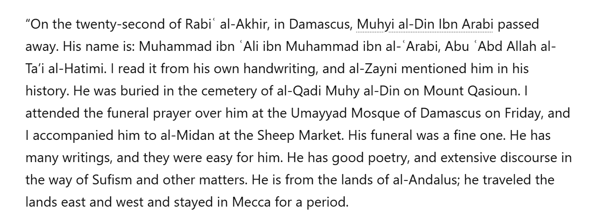 leostyleorio's tweet photo. @abolore12345 Interestingly, Abu Shama RA, a student of al-Izz RA says that he prayed over Shaykh Ibn Arabi RA in the ummayad mosque, and that he had a good janaza, and only had good words to say about him, 
this is from his تراجم رجال القرنين السادس والسابع
pg 170 https://t.co/Otrc3i9ufD
