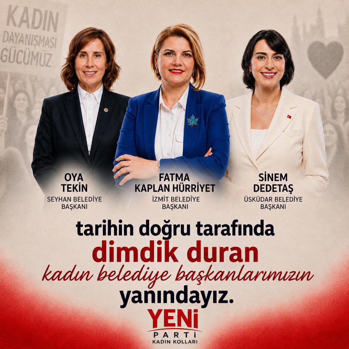 YeniPartiKadin_'s tweet photo. Haksızlığın karşısında, cesaretin yanındayız.

Biz; tarihin doğru tarafında
dimdik duran
kadın belediye başkanlarımızın yol arkadaşlarıyız! https://t.co/3LL4XWqyoC