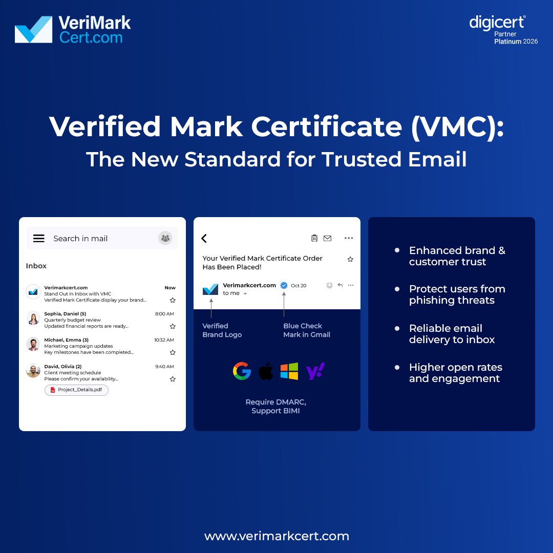 verimarkcert's tweet photo. The secret to higher email trust isn't the subject line.

It's a Verified Mark Certificate (VMC).

Display your verified brand logo in supported inboxes, build trust, reduce phishing, and improve email engagement with DMARC + #BIMI.

#VMC #DMARC #EmailSecurity #BrandProtection https://t.co/I2AM9DSAgU