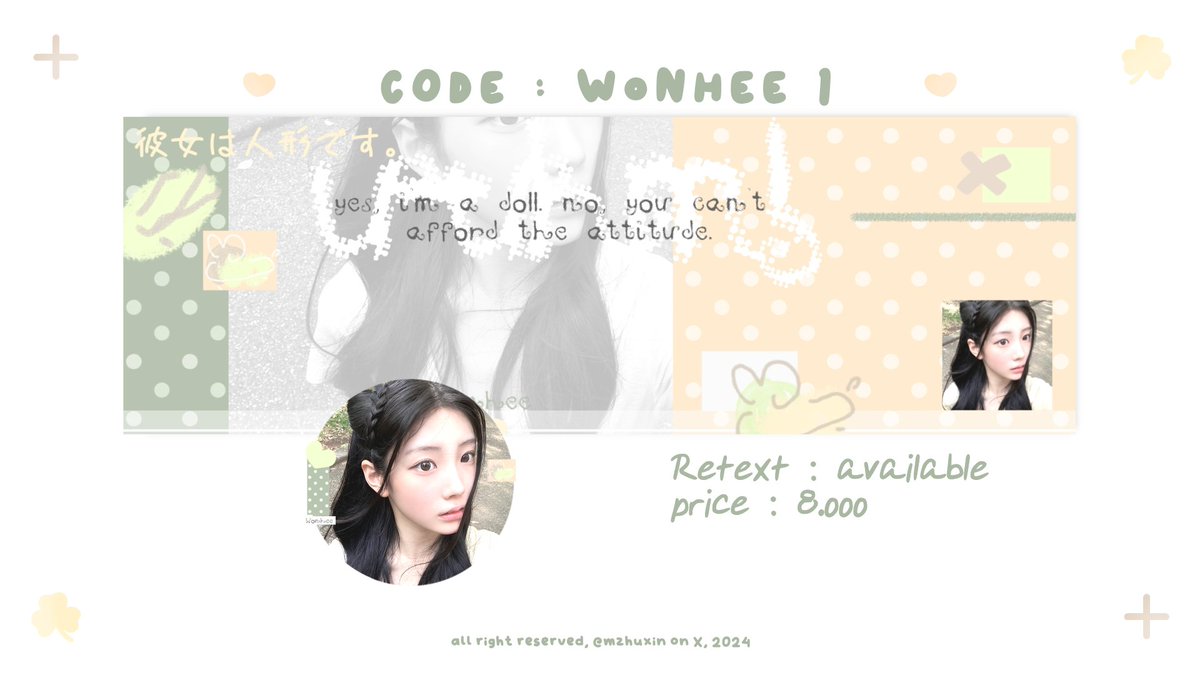 mzhuxin's tweet photo. any interaction will be apreciated 💐

hai aku punya layout ready stoxk Wonhee terbaru amwnya free retext n ava png onli yang berminat dm akk!! 

#zonauang layout wonhee https://t.co/o2TBIiCgnP