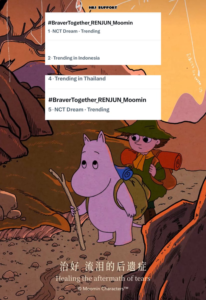 HRJ_SUPPORT's tweet photo. 260806 #RENJUNTrending

#1 in Indonesia 🇮🇩
#5 in Thailand 🇹🇭

MOOMIN X RENJUN SOON
#BraverTogether_RENJUN_Moomin https://t.co/bhF6Rmrbil