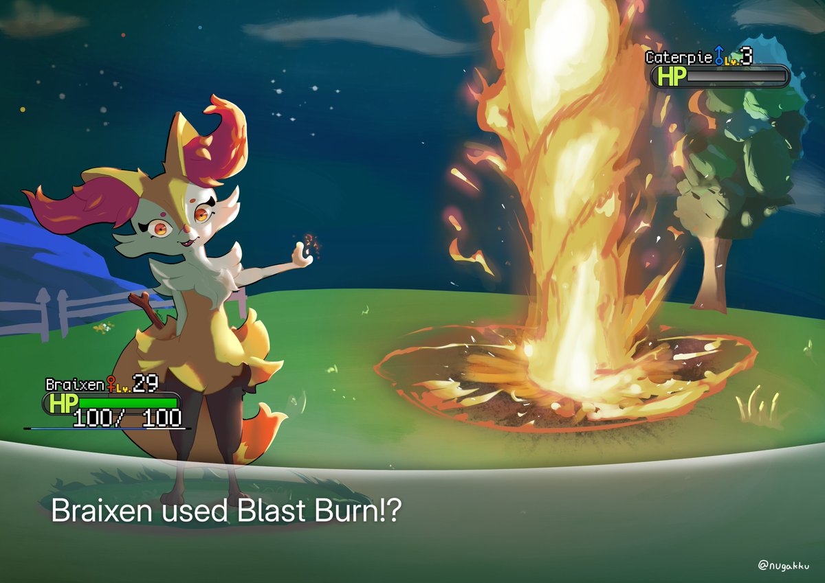 nugakku's tweet photo. Maybe we should move to the next area. 
#pokemon #braixen https://t.co/cKq48izDyU