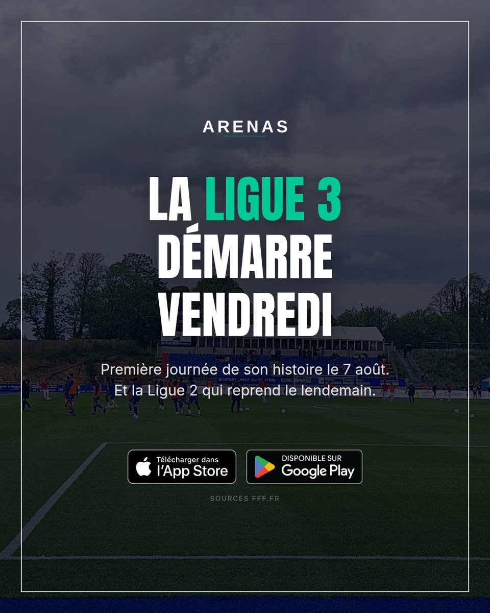 arenas_app's tweet photo. La Ligue 3 joue la première journée de son histoire vendredi 7 août. Et la Ligue 2 reprend le lendemain.

Tu seras devant laquelle des deux ce week-end ?

#ligue3 #ligue2 https://t.co/1Fb1AOBH93
