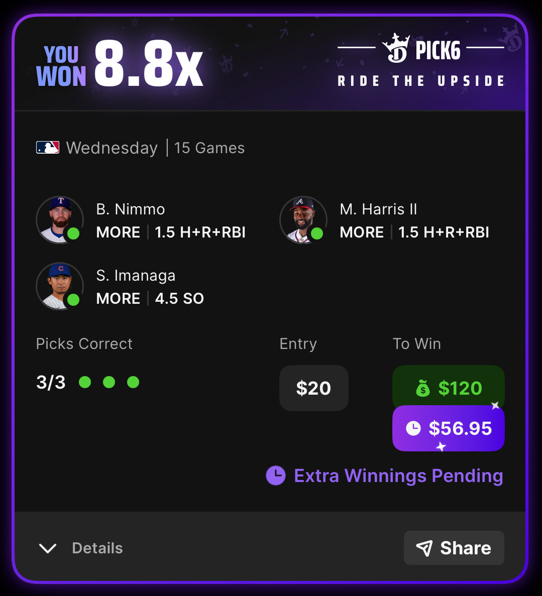 JackPlusEV's tweet photo. Purple my favorite color 🙏🏻@Pick6 
+EV for the win @DGFantasy https://t.co/rJtut6d0mf