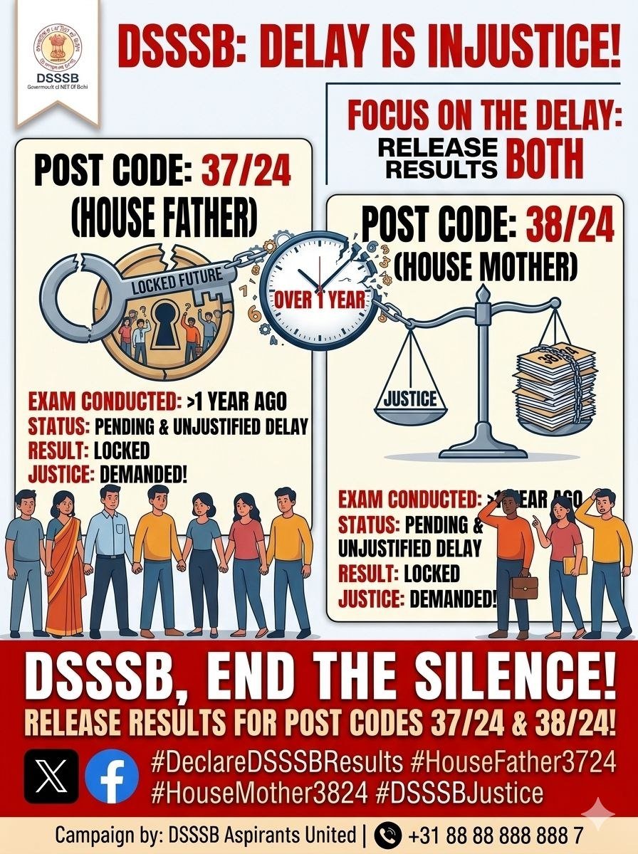 danveer_3's tweet photo. Release Results of Aspirants.
Stop injustice🙏
#house_father_37/24
#house_mother_38/24
#welfareofficer_801/23

@LtGovDelhi @SandhuTaranjitS @LokNiwasDelhi @dsssbofficial @WCD_Delhi @CMODelhi @PMOIndia https://t.co/pPDMYoIPsk