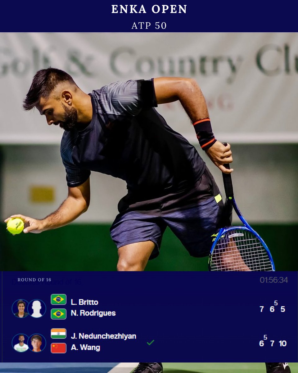 AITA__Tennis's tweet photo. Tiebreak grit. Quarterfinal berth. 💪🇮🇳

Jeevan Nedunchezhiyan and Aoran Wang rallied to defeat Luis Britto and Natan Rodrigues 6-7(5), 7-6(5), [10-5] to book their place in the #ATP50 #EnkaOpen doubles QF, where CB Kouzmine and Aziz Ouakaa await.

#IndianTennis #ATPChallenger https://t.co/QRvPVyr2bL