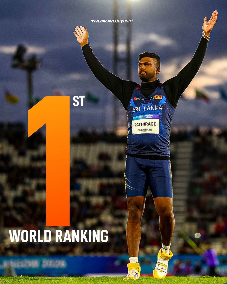 KaviSenu's tweet photo. Rumesh Tharanga is now the World No. 1 in men's javelin throw rankings. 🇱🇰🔝

He is first Sri Lankan athlete ever to be ranked World No. 1 in any track and field event following the latest World Athletics rankings update.

A historic achievement for Sri Lankan athletics. 🫂 https://t.co/h5LrMAx52e