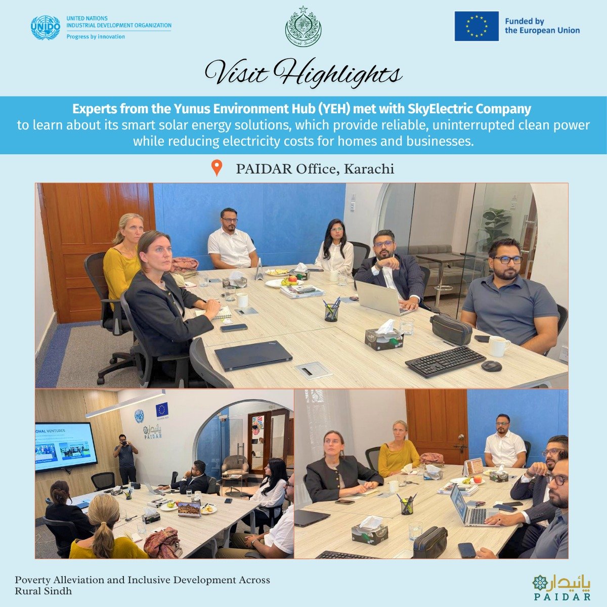 Paidar_Sindh's tweet photo. ♻️ Driving Circular Economy Innovation through Global Partnerships!

International experts from the Yunus Environment Hub continued their mission across Sindh to explore PAIDAR supported innovative businesses on clean energy, and sustainablisilty. https://t.co/o76fiX8VAv