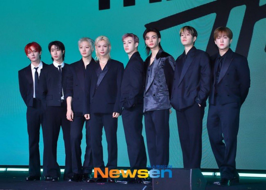 skzpopbase's tweet photo. Stray Kids stun at the “THIS &amp; THAT” press conference today!🔥 https://t.co/Z6v2FbRvda