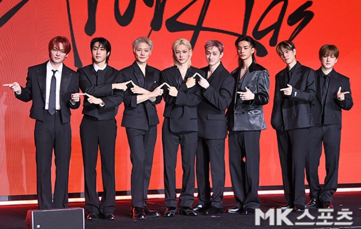 skzpopbase's tweet photo. Stray Kids stun at the “THIS &amp; THAT” press conference today!🔥 https://t.co/Z6v2FbRvda