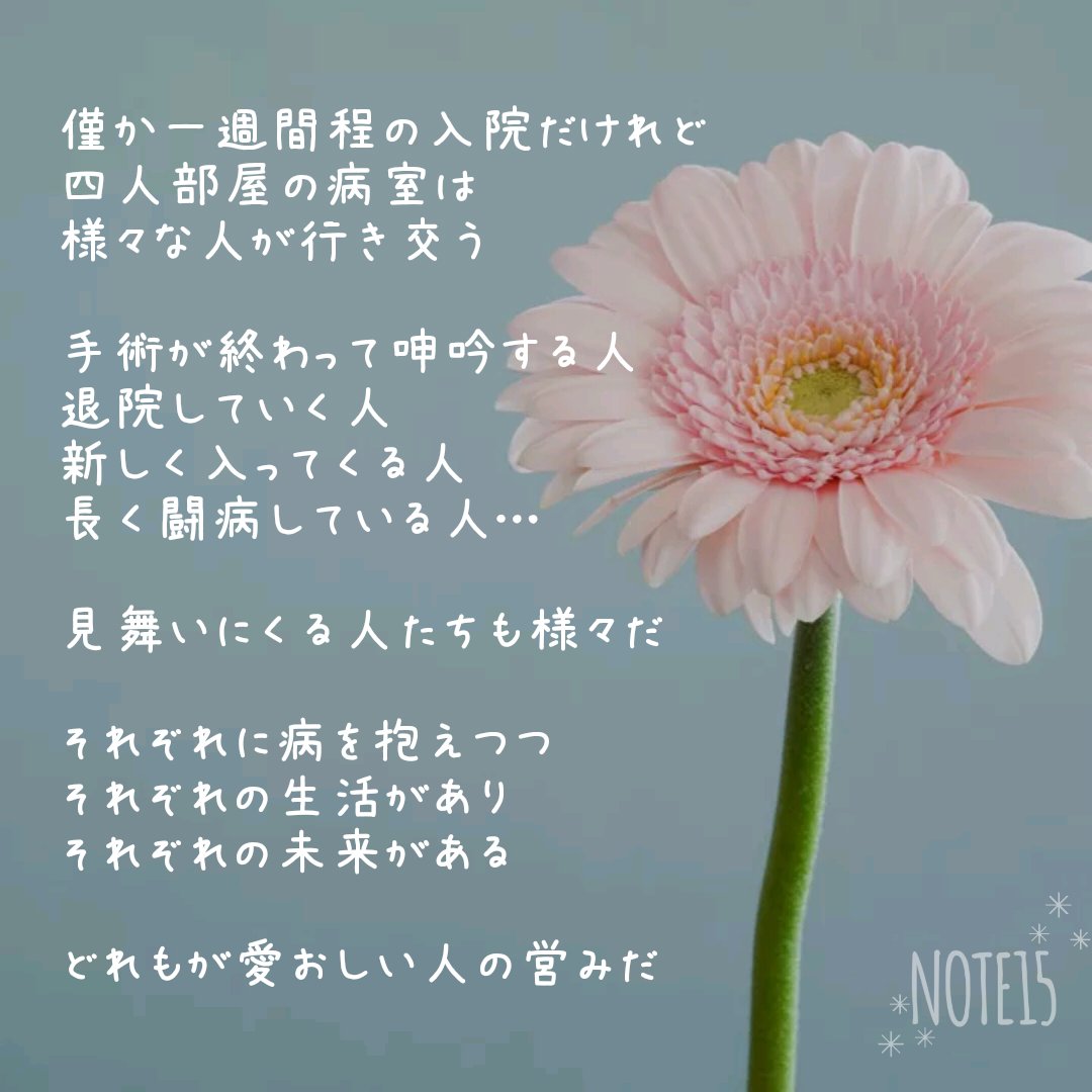 Chika3594's tweet photo. #NOTE15
入院しているのが消化器外科の病棟なので、私のように軽い手術の人もいれば、癌などの重い病気の人もおられます。
かつては主人が(消化器内科に)入院していた病院でもあり、嫌でもその時の記憶が蘇ってきます。
病棟って、本当に様々な人の営みの交差点なんだなって思います。 https://t.co/kTiybMdqzI