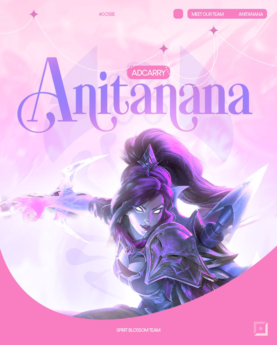spiritbloss's tweet photo. PLAYER | ADCARRY

Nacionalidad: 🇲🇽 México

Con un "¡Hola, chat!" @anitananabln llega para conquistar la bot lane y ya está cocinando su próxima jugada 🔥

Exceso de aura...
 y de daño también 😼🌸

#GoSBE #TeamBlossom https://t.co/v6t5PsVPgw