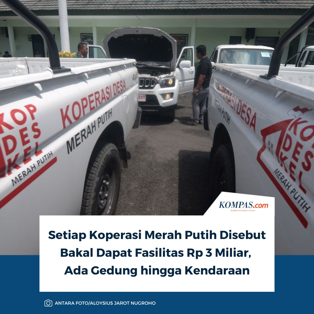 kompascom's tweet photo. Baca selengkapnya: https://t.co/MTlFP92sdZ
Menteri Koordinator Bidang Pangan Zulkifli Hasan mengatakan, setiap Koperasi Desa/Kelurahan Merah Putih akan memperoleh fasilitas senilai Rp 3 miliar untuk menunjang operasional.
~MS #Koperasi #KopdesMerahPutih #Kopdes https://t.co/D4z8AP9mBp