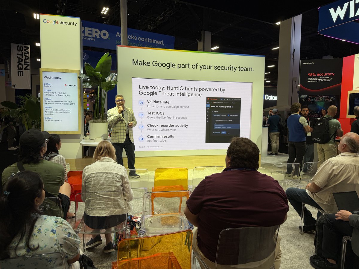 Tanium's tweet photo. While other vendors build AI agents that create new attack surfaces, Tanium demonstrated how our #AutonomousIT Platform governs and manages them. Thank you for hunting with us at #BHUSA! 

The conversation doesn't stop in Vegas. Schedule a demo: https://t.co/aZHDPVPF8j https://t.co/NLLLd9UoeS