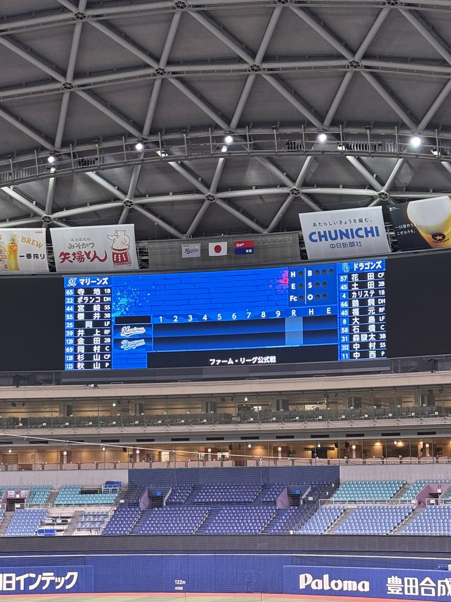 バンテリンドームナゴヤに到着🙋🏟️⚾️ 今日も二軍はロッテとのゲームです。 ドラゴンズ先発は私の推し選手の一人 でもある中西くん ロッテの ...