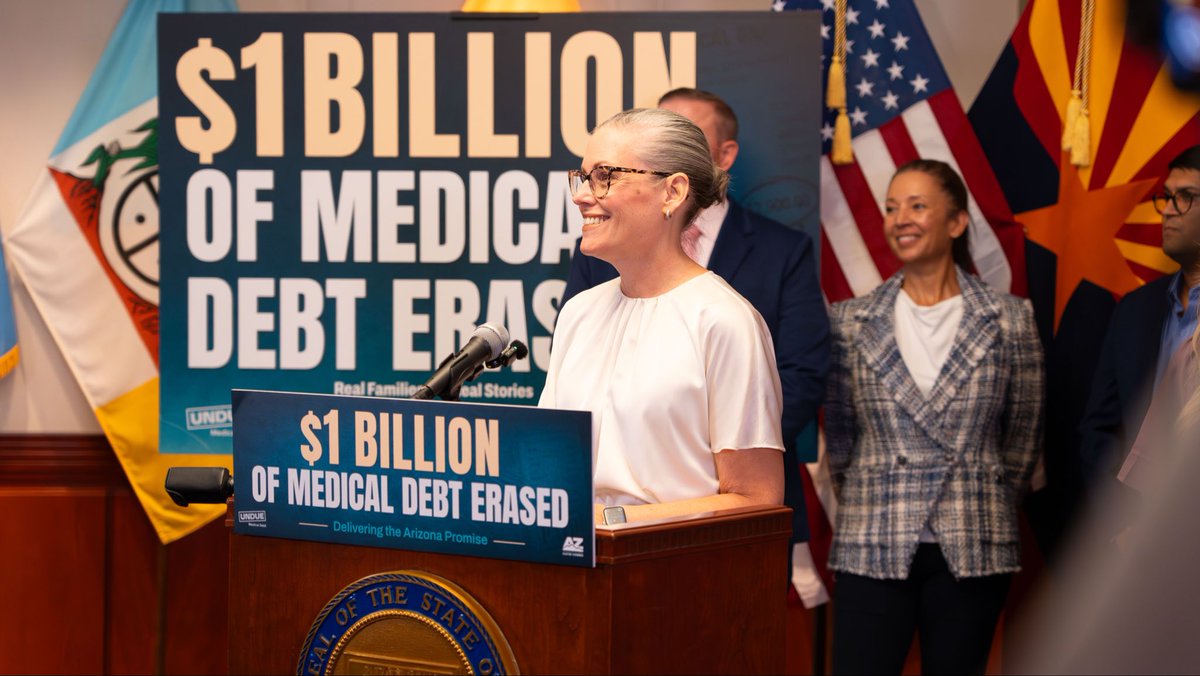 GovernorHobbs's tweet photo. No one should have to choose between getting healthcare and putting food on the table. Today, I'm proud to share that we’ve erased over $1 BILLION in medical debt for 670,000+ Arizonans. https://t.co/0G2XM4hsuW