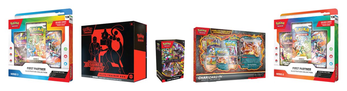 PokemonDealsTCG's tweet photo. All Current Pokemon TCG Queue Links for Walmart - FP3, Destined ETB, Pitch Black Bundles

First Partner Illustration Collection Series 3
https://t.co/nFd4cmrqnD
Pitch Black Booster Bundle
https://t.co/YHJtmaWCeP
Destined Rivals ETB
https://t.co/Lz5lJemwcQ
Charizard EX Special Collection
https://t.co/HchaVz1tqM
First Partner Illustration Box Series 2
https://t.co/ZUWtr9xKRz

All Pokemon TCG
https://t.co/F7nF80AL4Y

Let us know if you score! Reminder: you can queue for all products at the same time if interested.

#Pokemon #PokemonTCG #AD