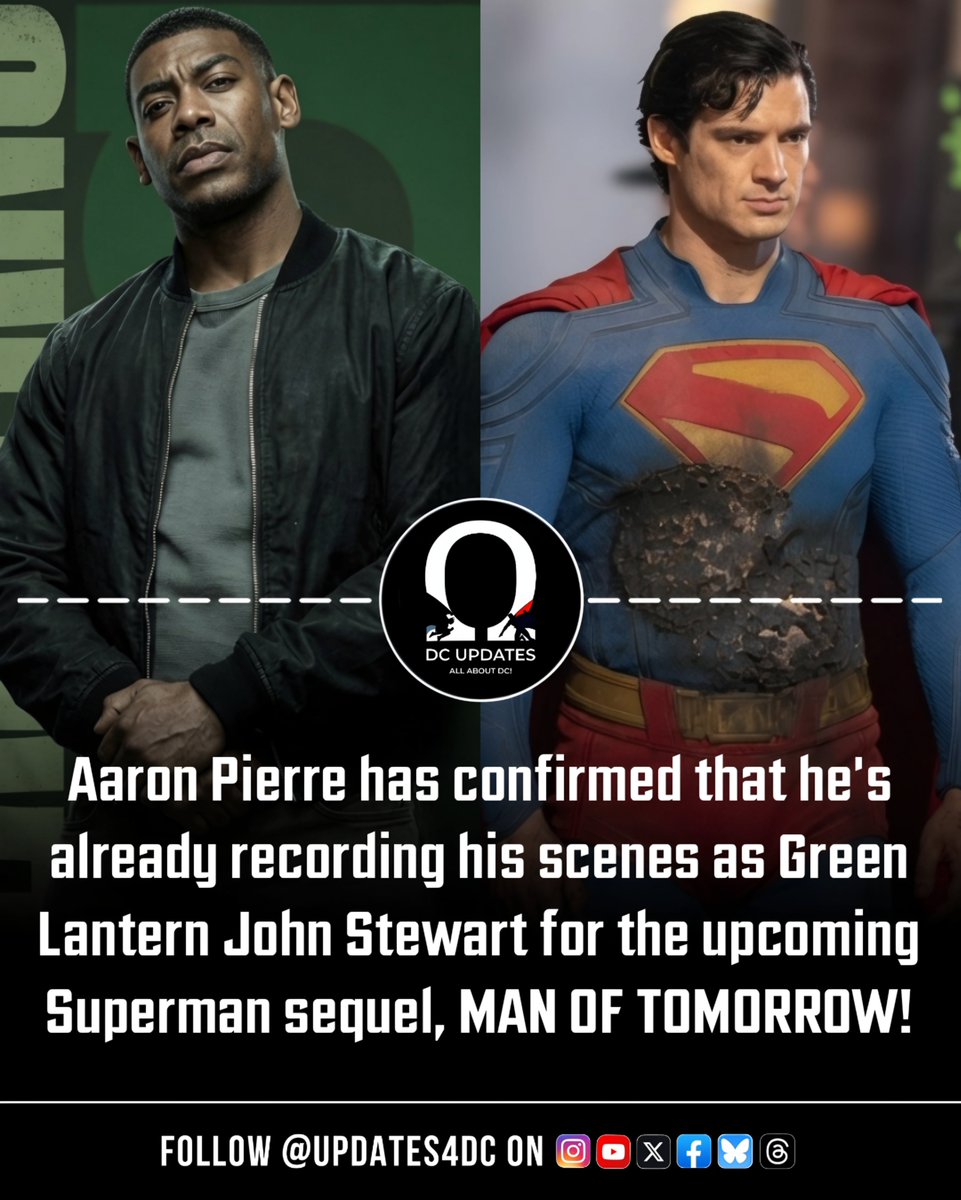 Updates4DC's tweet photo. John Stewart actor Aaron Pierre has confirmed that he's already recording his scenes as Green Lantern for the upcoming Superman sequel, Man of Tomorrow.

#GreenLantern #JohnStewart #ManOfTomorrow https://t.co/pF7aelOBLZ