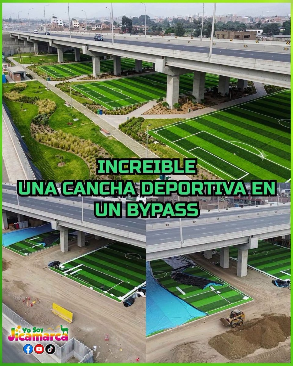 rlopezaliaga1's tweet photo. ¡Gran cambio!😱 
Debajo del Bypass Las Torres, la Municipalidad de Lima  construye un moderno complejo.
Incluye:

⚽ Canchas de gras sintético
🏀 Losas de vóley y básquet
🏋️ Gimnasio al aire libre
👶 Juegos infantiles
🛣️ Pistas y veredas con rampas
💡 Iluminación LED y seguridad https://t.co/J6nMyFJvfi