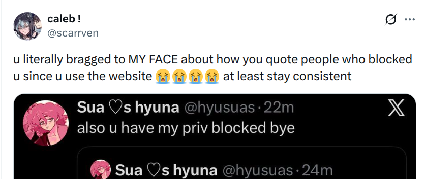 hyusuas's tweet photo. want me to stay off ur page yet stalking mine #ok #caughtin4k #shutup #nobodyasked #goaway also i dont use the website anymore hope this helps https://t.co/BcFJ1taH7v