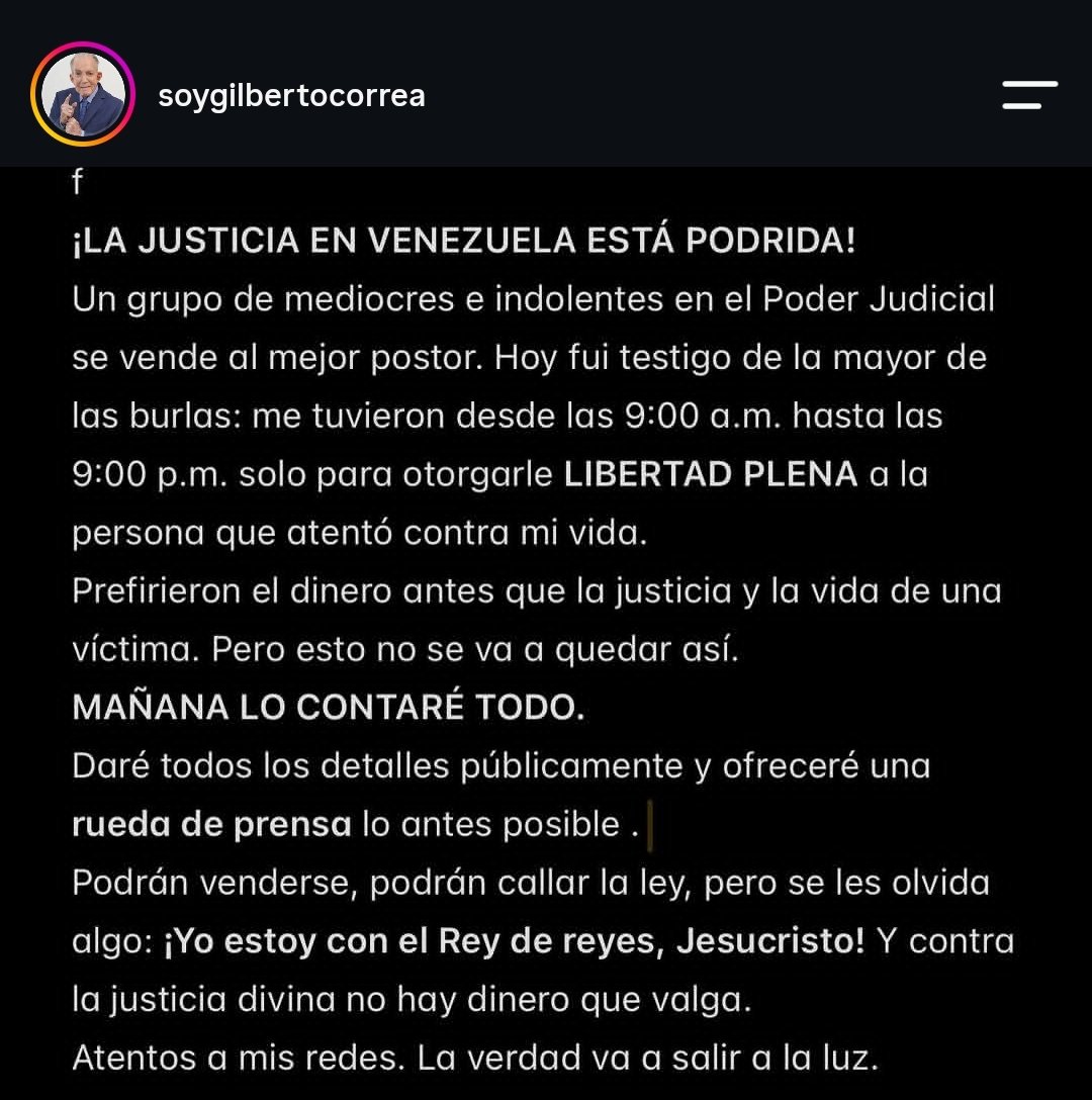 RobertLobo_'s tweet photo. #AHORA El exanimador Gilberto Correa arremete contra la justicia venezolana tras conocer el veredicto sobre su caso.

Sentencia: Liberta plena para la enfermera que presuntamente había tratado de envenenarlo, un proceso que duró cuatro años https://t.co/pLB7r8UUdv