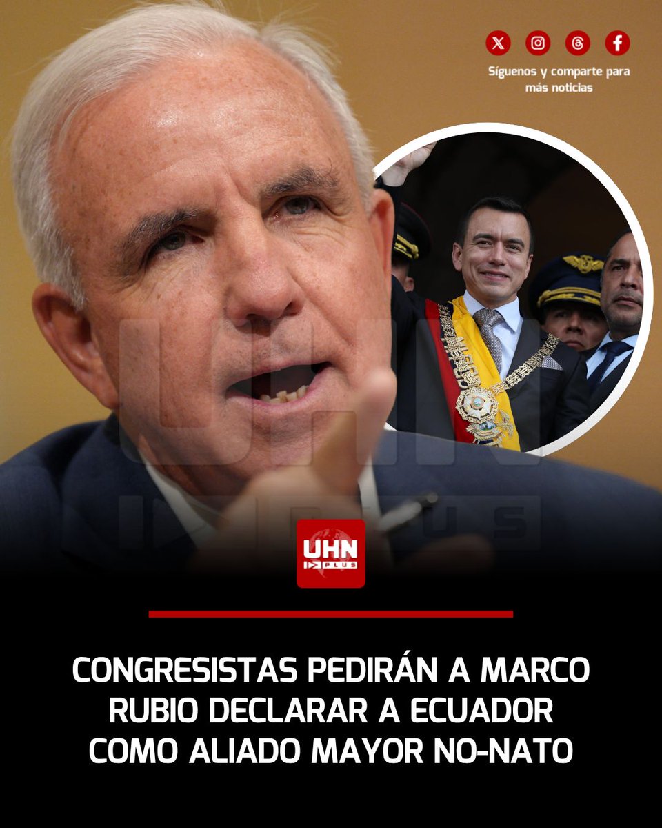 UHN_Plus's tweet photo. 🇺🇸🇪🇨‼️ | Un grupo de congresistas liderados por Carlos Giménez anunciaron este miércoles que solicitarán al Secretario de Estado, Marco Rubio, designar a Ecuador como Aliado Mayor No-NATO (MNNA). La iniciativa busca fortalecer la alianza con el gobierno ecuatoriano en su combate contra los carteles de la droga, facilitando el acceso a equipamiento de defensa, tecnología antiterrorista y entrenamiento militar de EE. UU. para neutralizar al crimen organizado en la región.