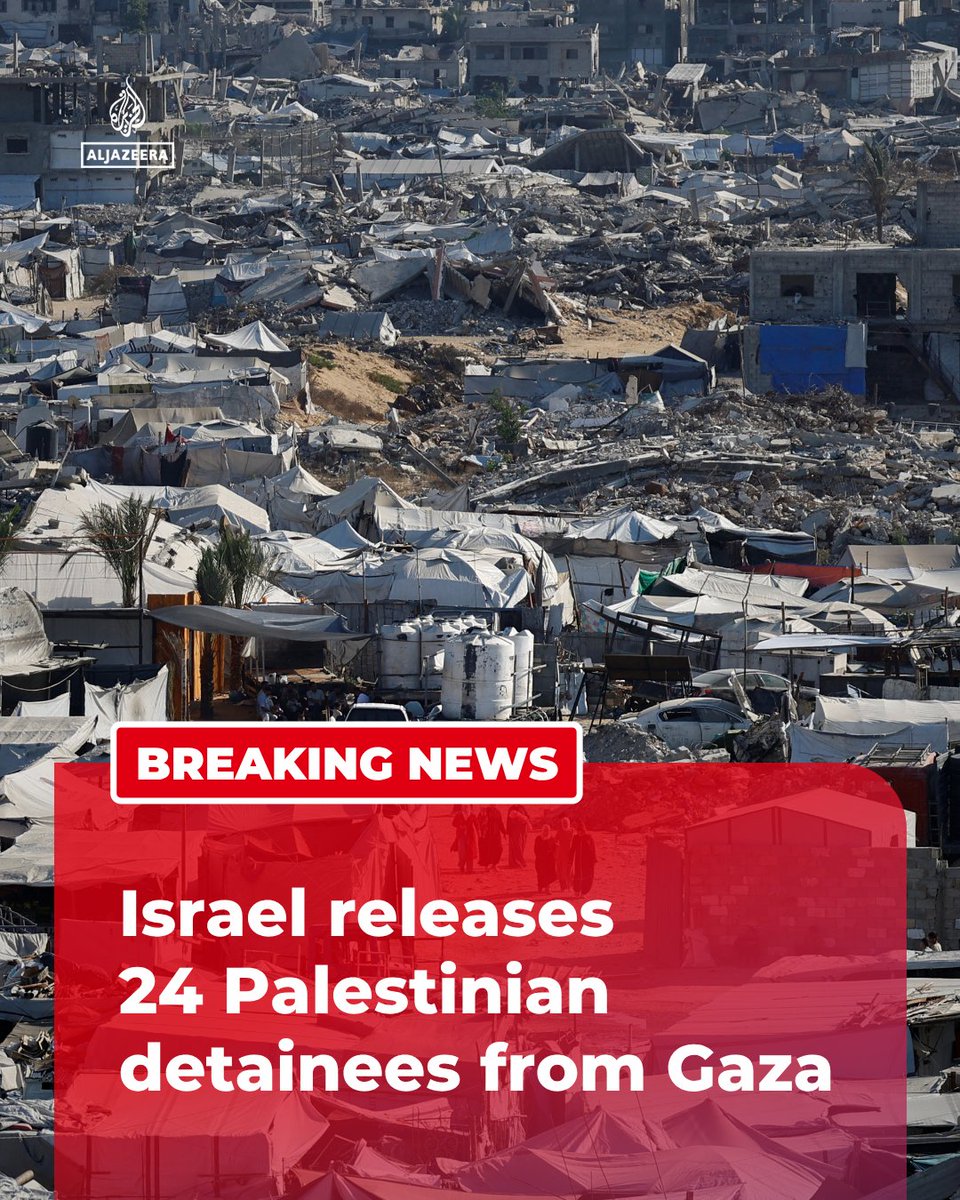 AJEnglish's tweet photo. The ICRC says it facilitated the transfer of 24 Palestinian detainees released from Israeli prisons to Gaza for medical checks at Nasser Medical Complex.

The release brings the number returned under the ceasefire deal to 636.

🔴 LIVE updates: https://t.co/rdTELyFCGu https://t.co/Au0DGrB1Rv