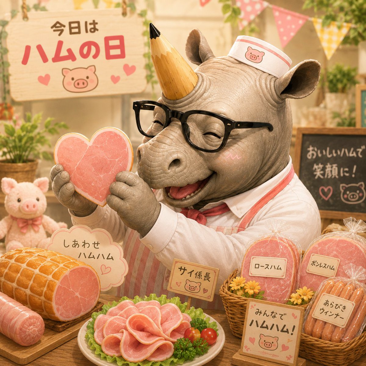 sciseed_jp's tweet photo. おはようごサイます🦏
🥓今日は #ハムの日 🥓

「どうぞ！」の気持ちを込めて、
ハートのハムをお届けします🩷

みなさんに、ちょっと幸せのおすそ分け🦏🌟
#サイ係長 
#企業公式相互フォロー 
#企業公式が朝の挨拶を言い合う https://t.co/ezD0QF9BoE